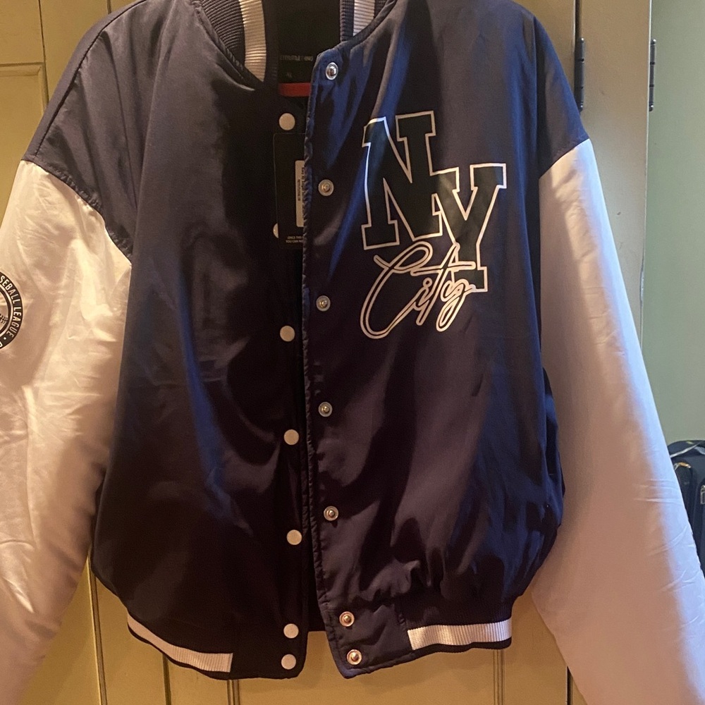 PrettyLittleThing Navy and White Varsity Jacket XL NWT